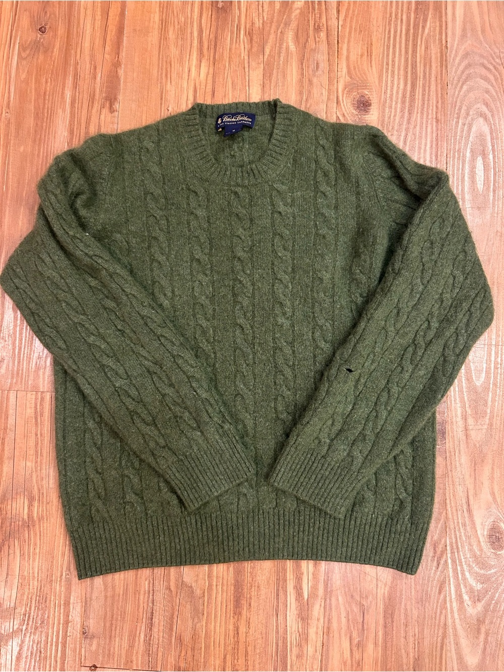 Brooks Brothers 100% Cashmere Cable Knit Crewneck Sweater - Olive Green